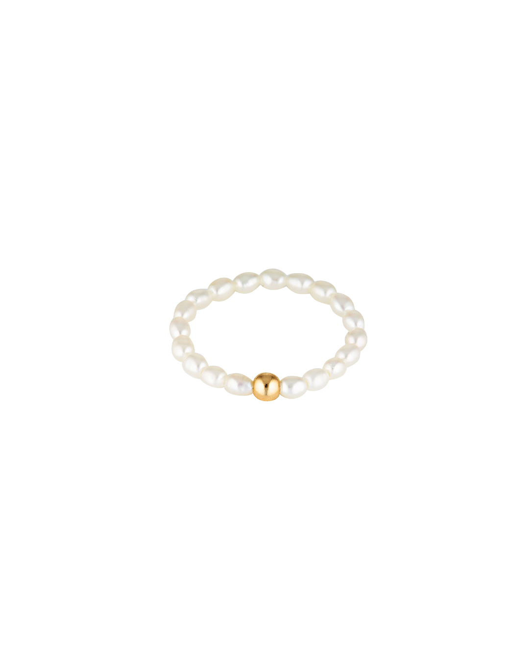 Pearl ring with a gold bead on a white background