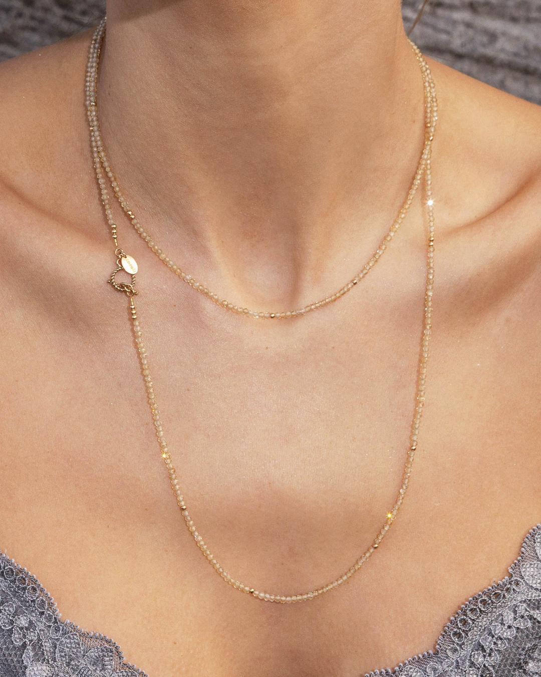 ultra long beaded zircon gemstone necklace