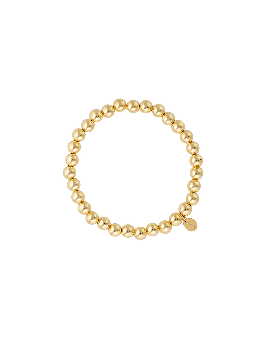 Gold beaded bracelet on a white background