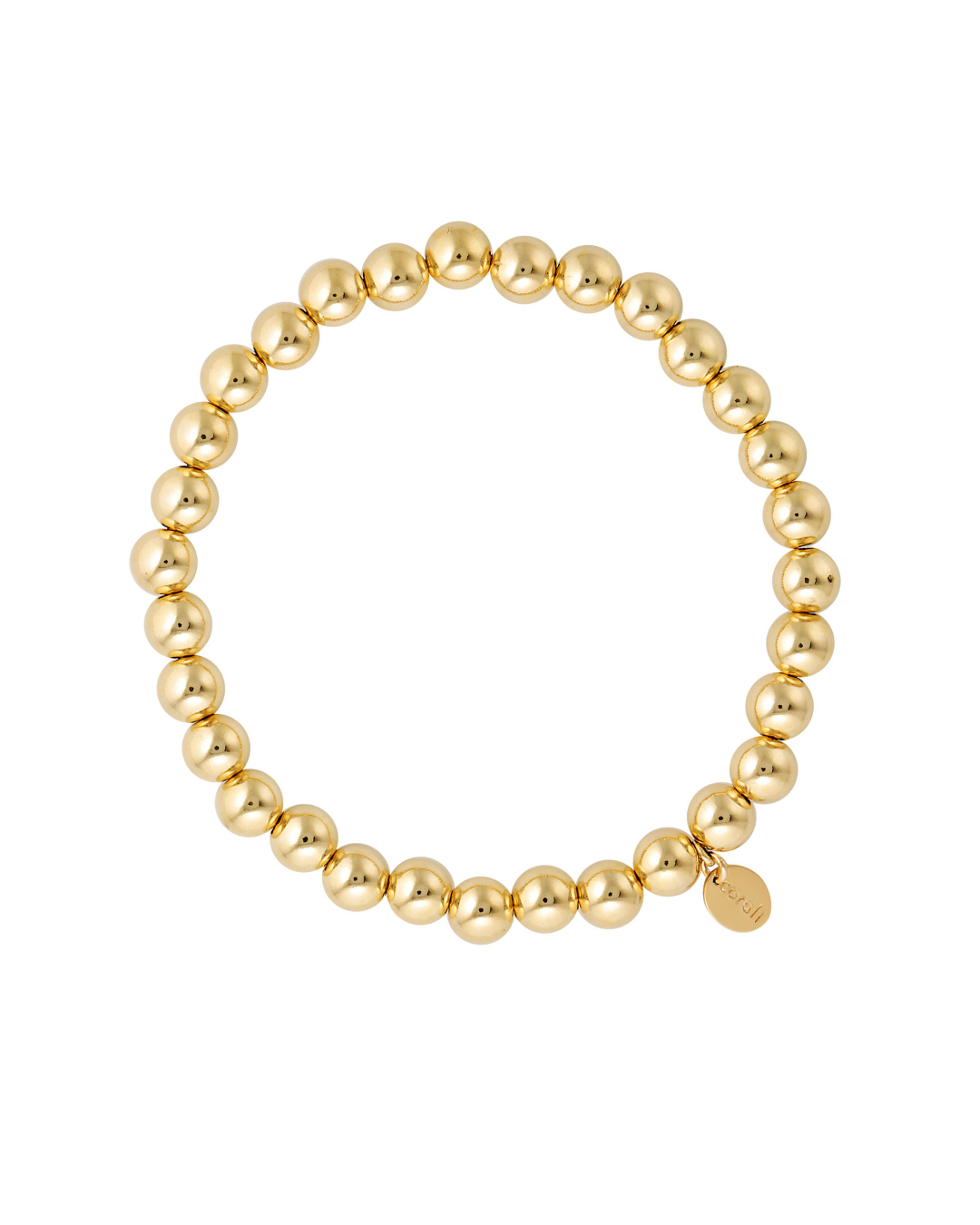 Gold beaded bracelet on a white background