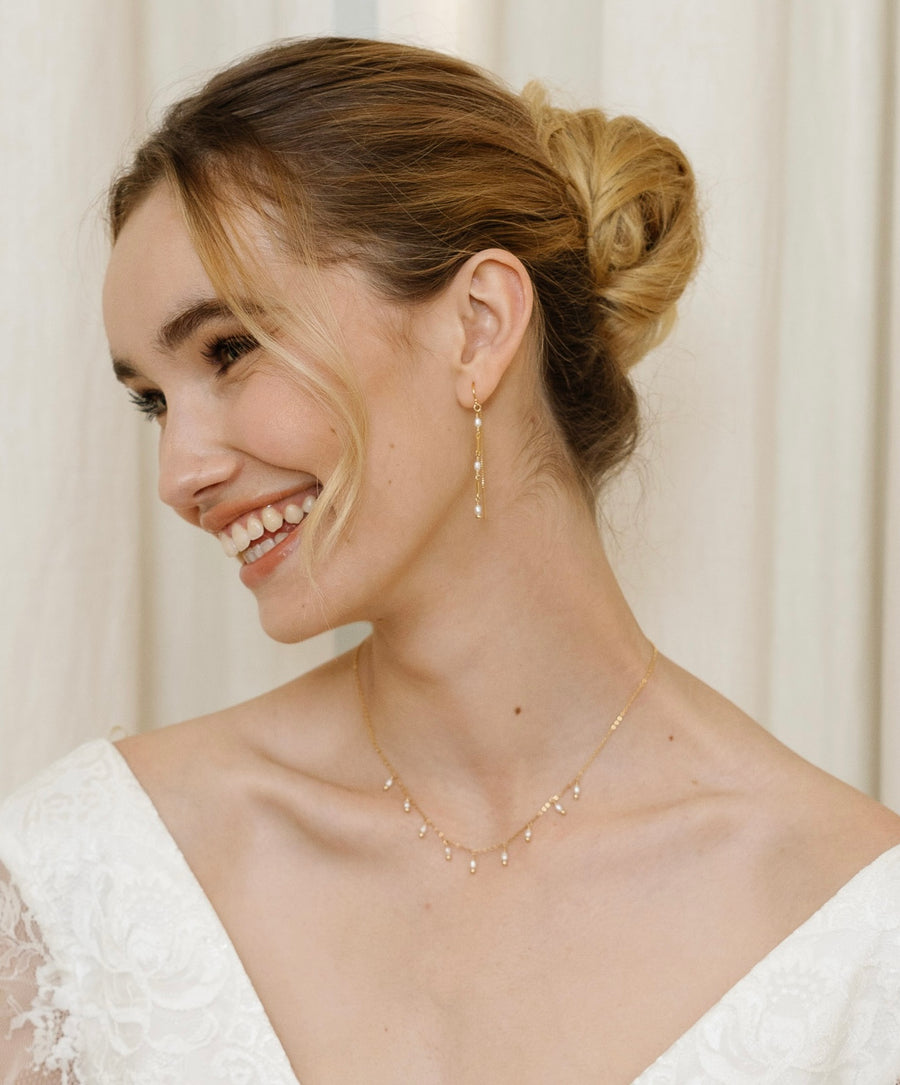 Bridal Belize Thread Earrings ~ Pearl