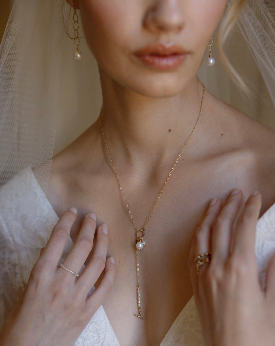 Bridal Tuxtla Lariat Necklace ~ Pearl