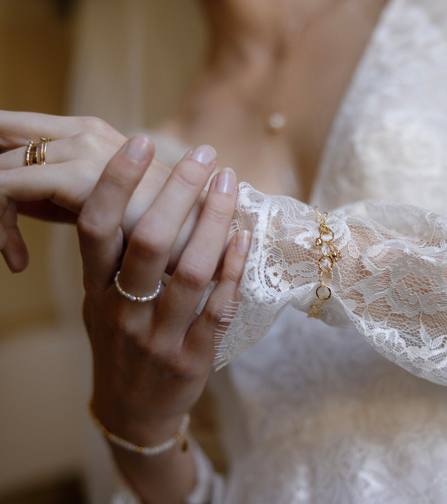 Bridal Pearl & Gold Bead Ring