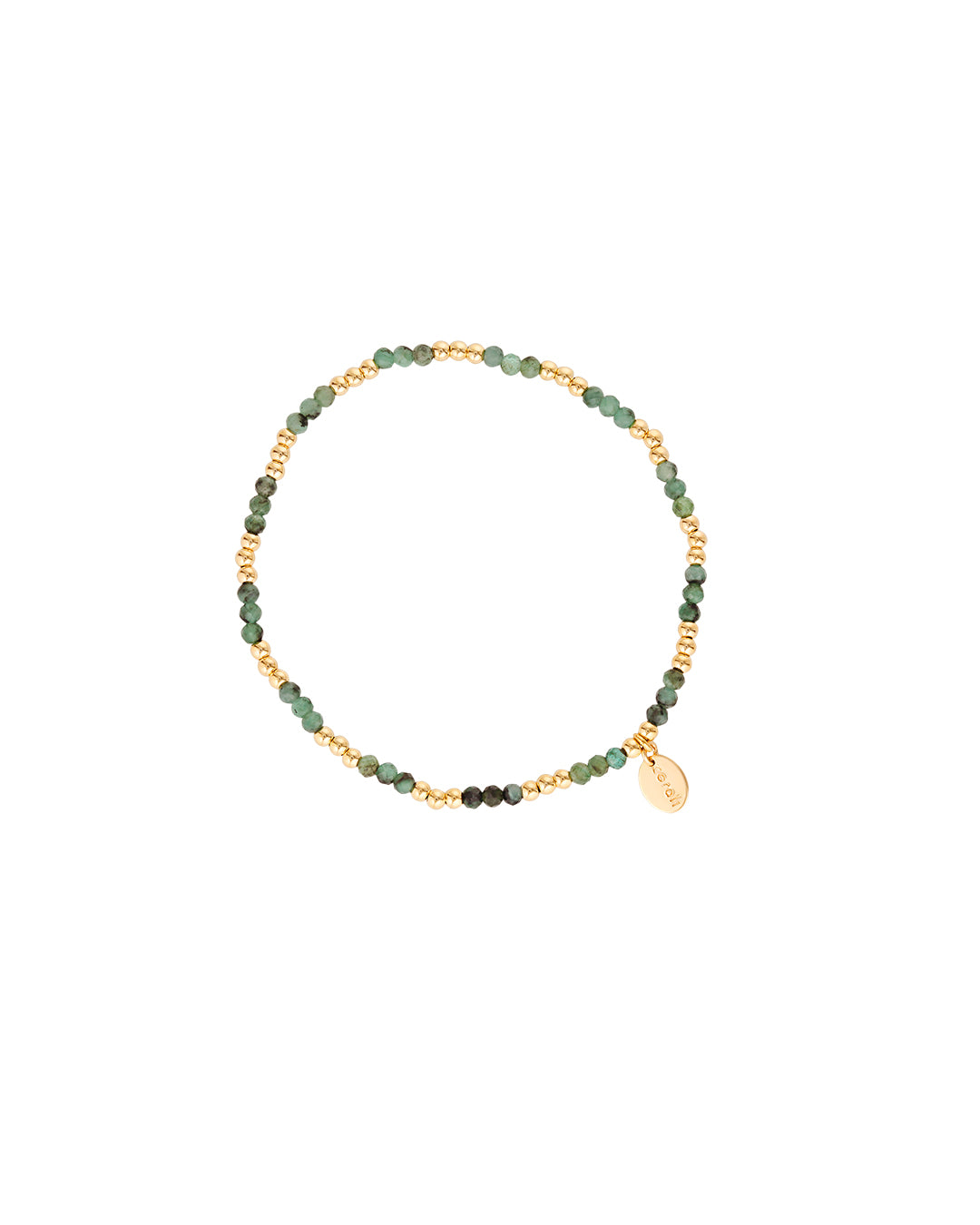 Gold bracelet with Emerald gemstones paired with smooth gold beads