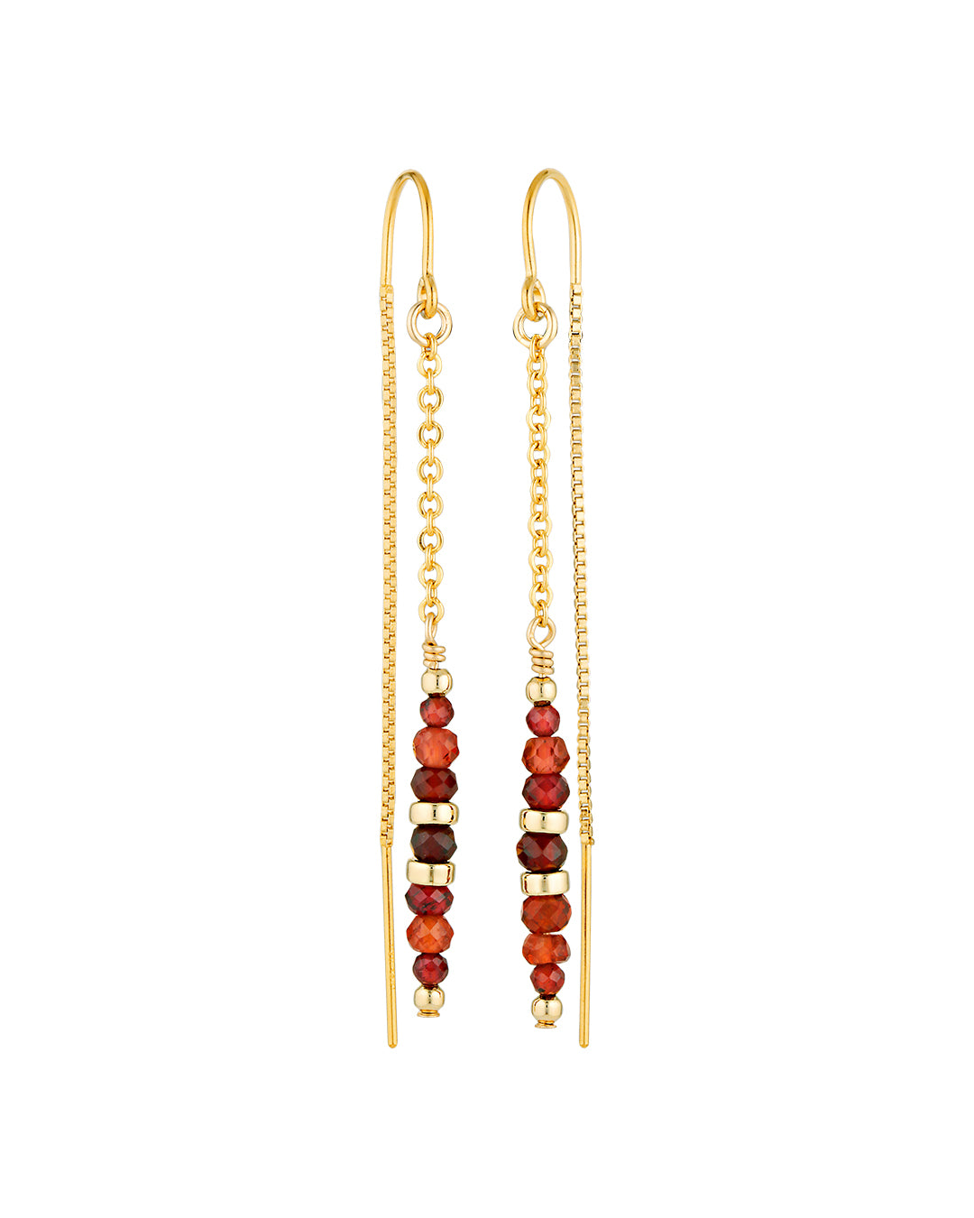 Gold chain earrings with Garnet beads