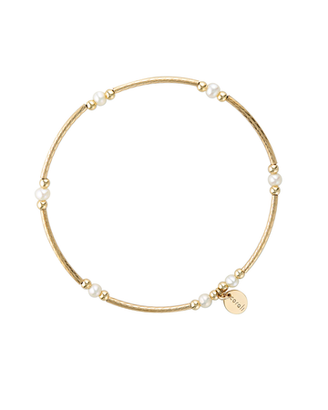 Gold bracelet with pearls on a white background