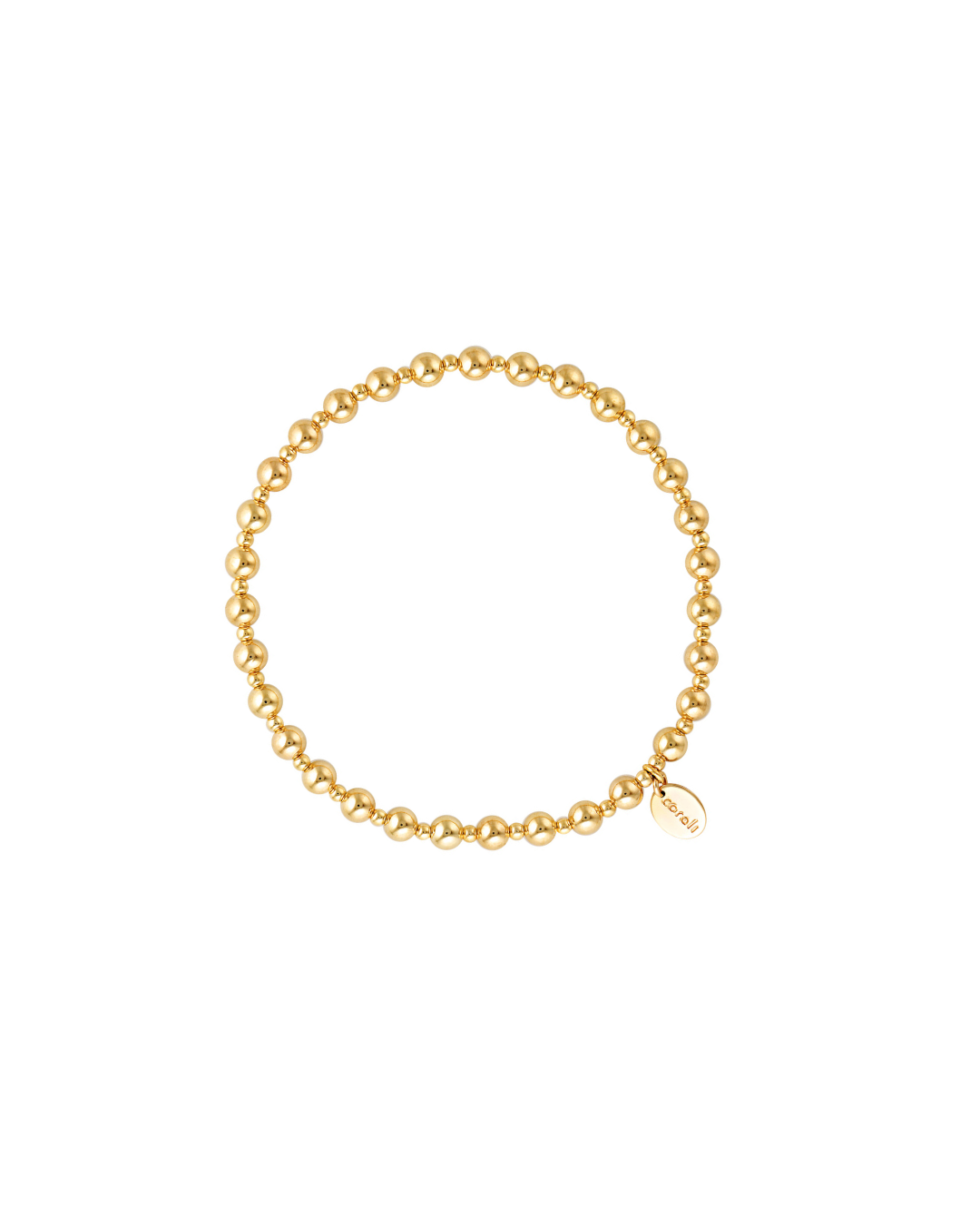 Gold beaded bracelet on a white background