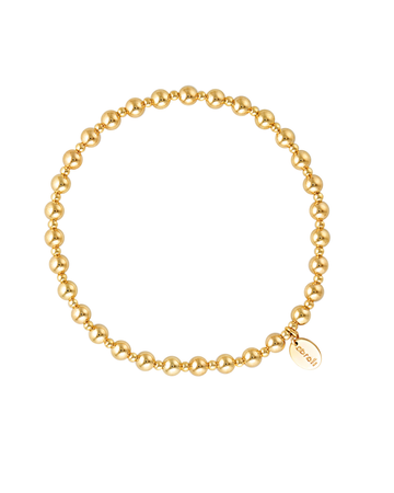 Gold beaded bracelet on a white background