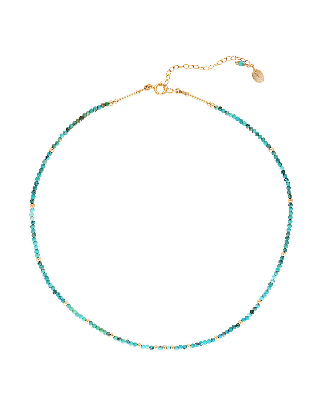 Necklace with turquoise gemstone beads on a white background