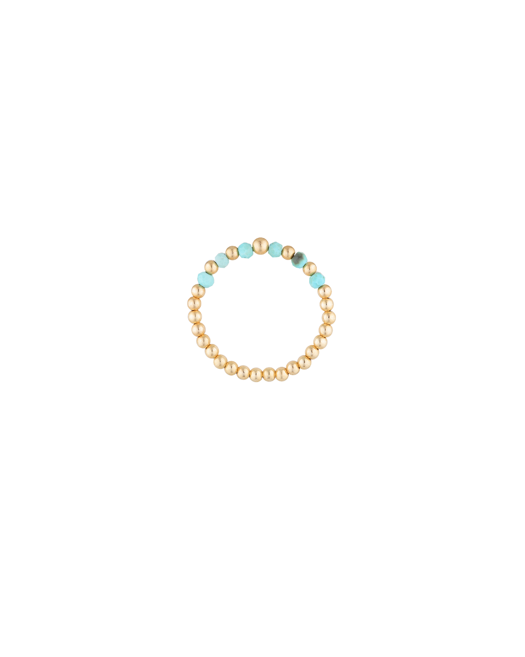 Gold and turquoise beaded ring on a white background