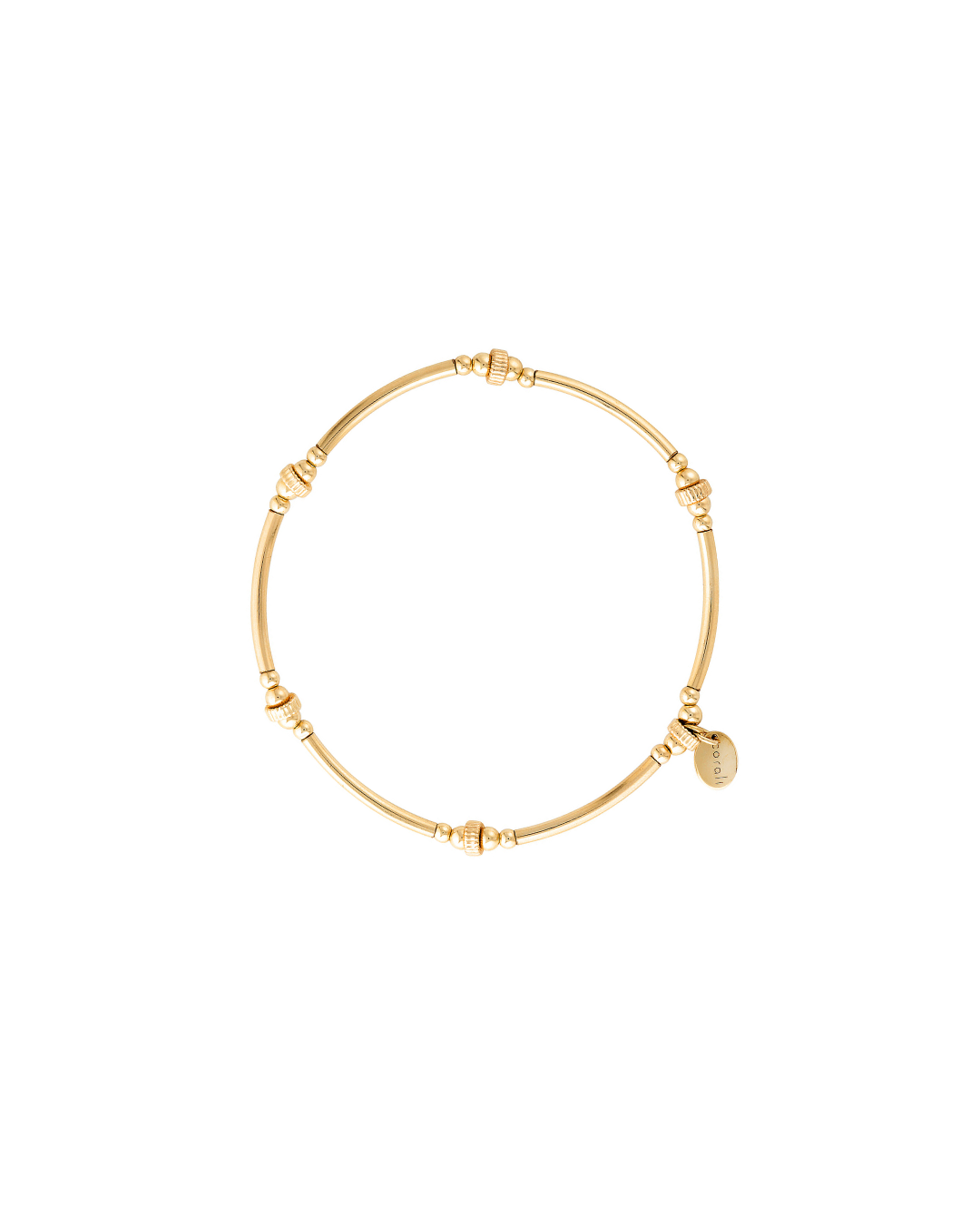 Gold beaded bracelet on a white background