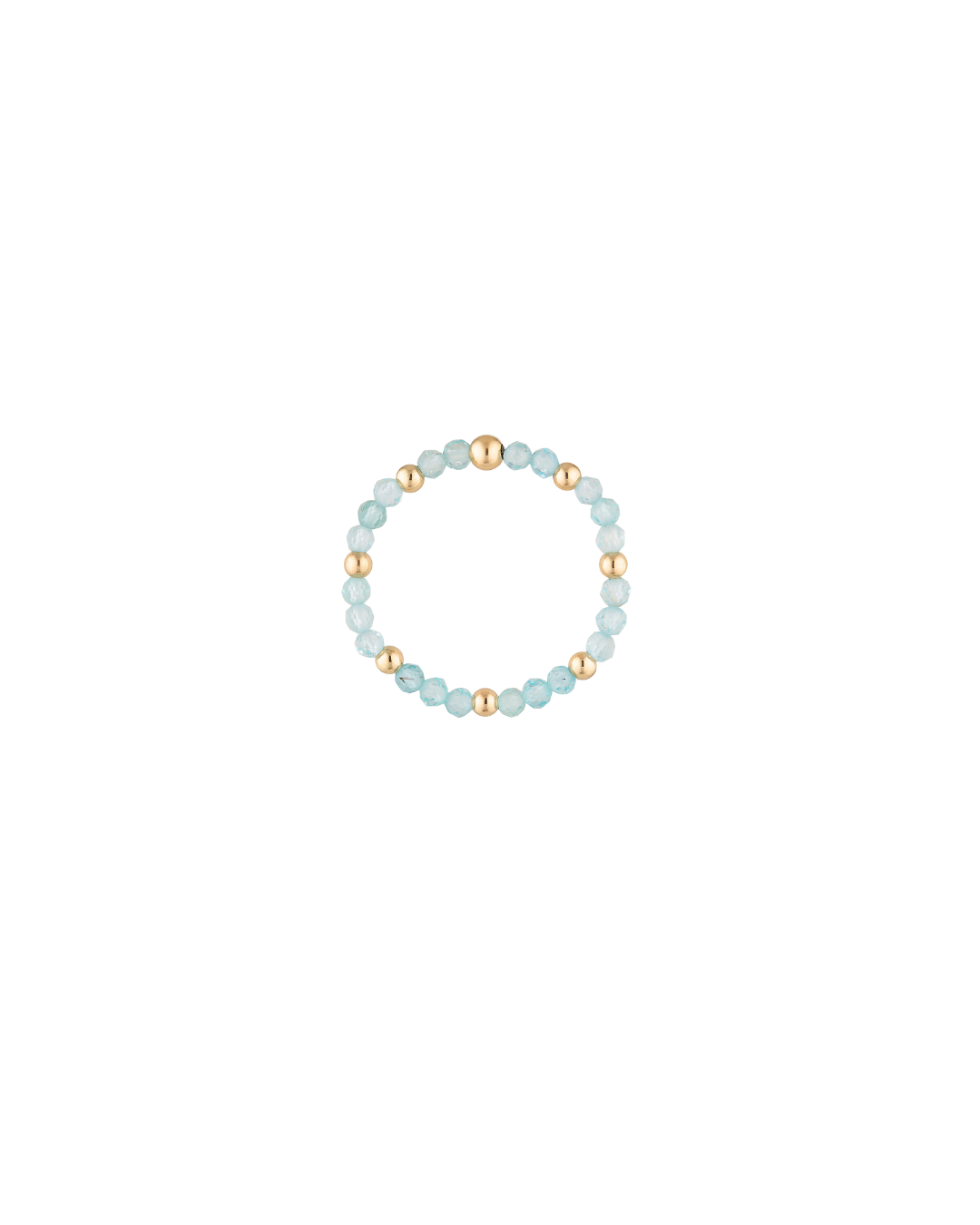 Beaded bracelet with Apatite gemstones and gold beads on a white background