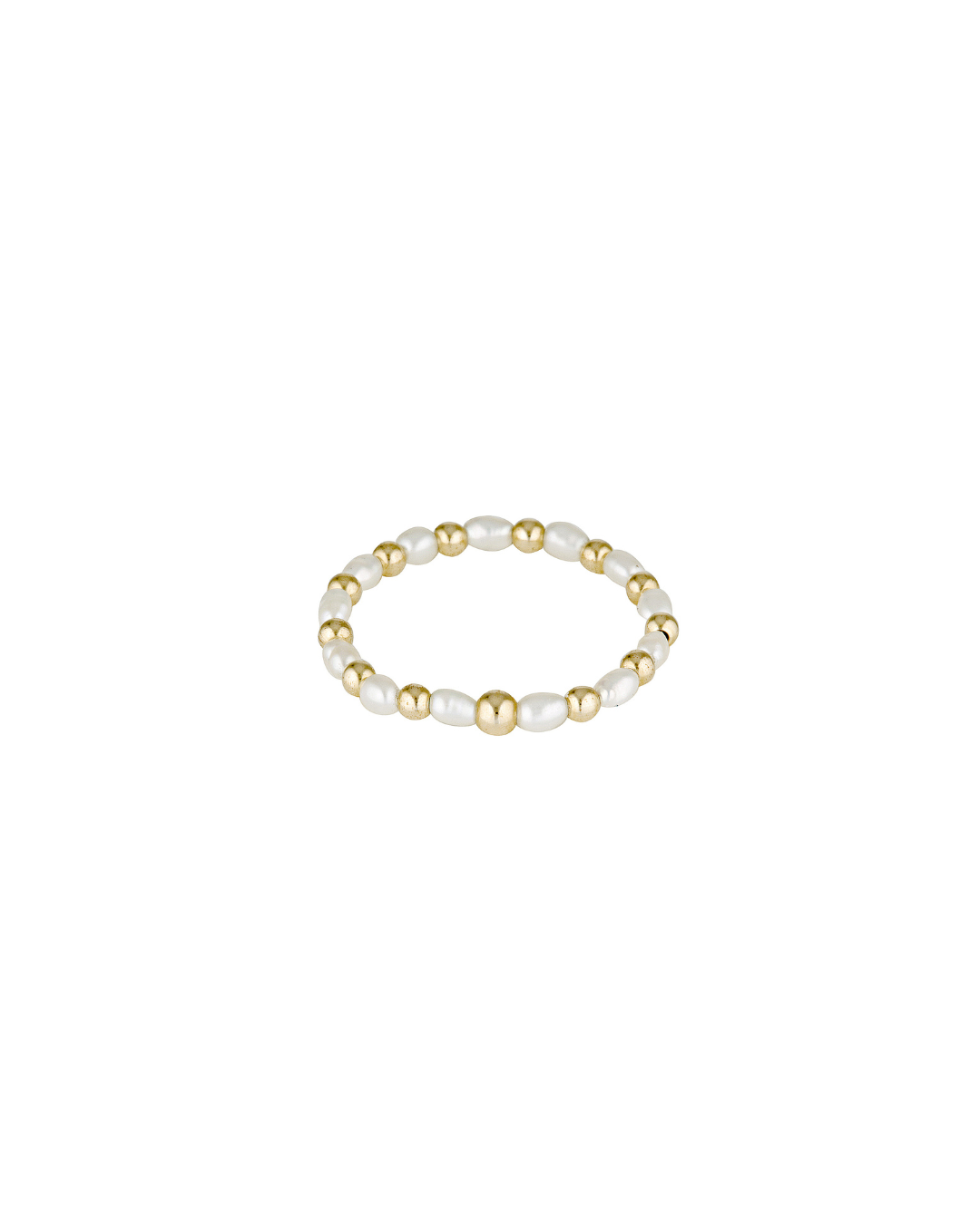 Pearl and gold beaded ring on a white background