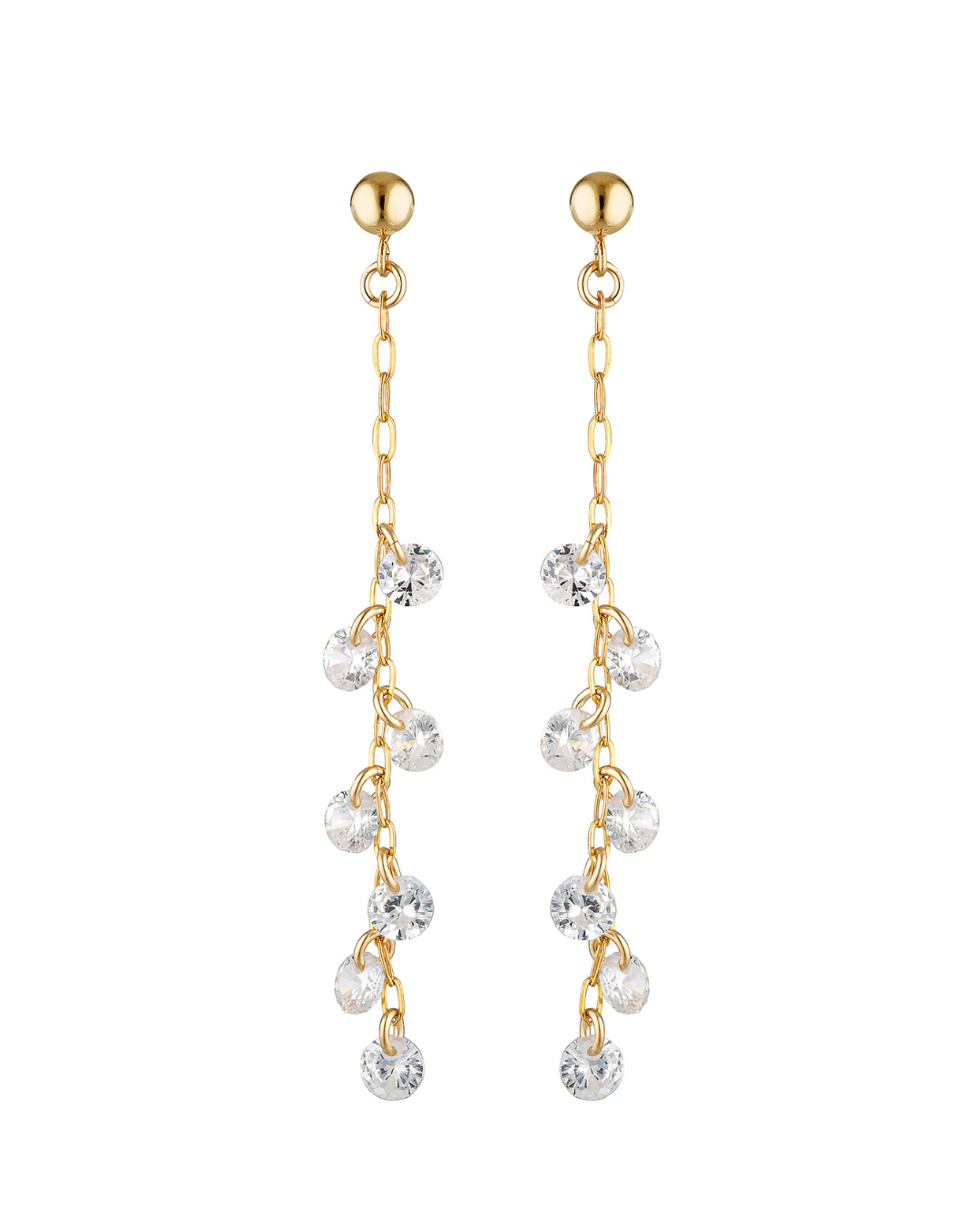Gold earrings with Cubic Zirconia Drops on a white background