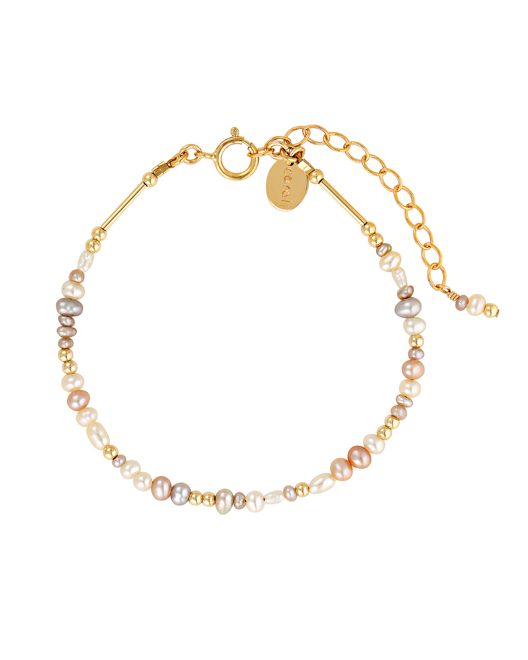 Gold bracelet with pearls on a white background