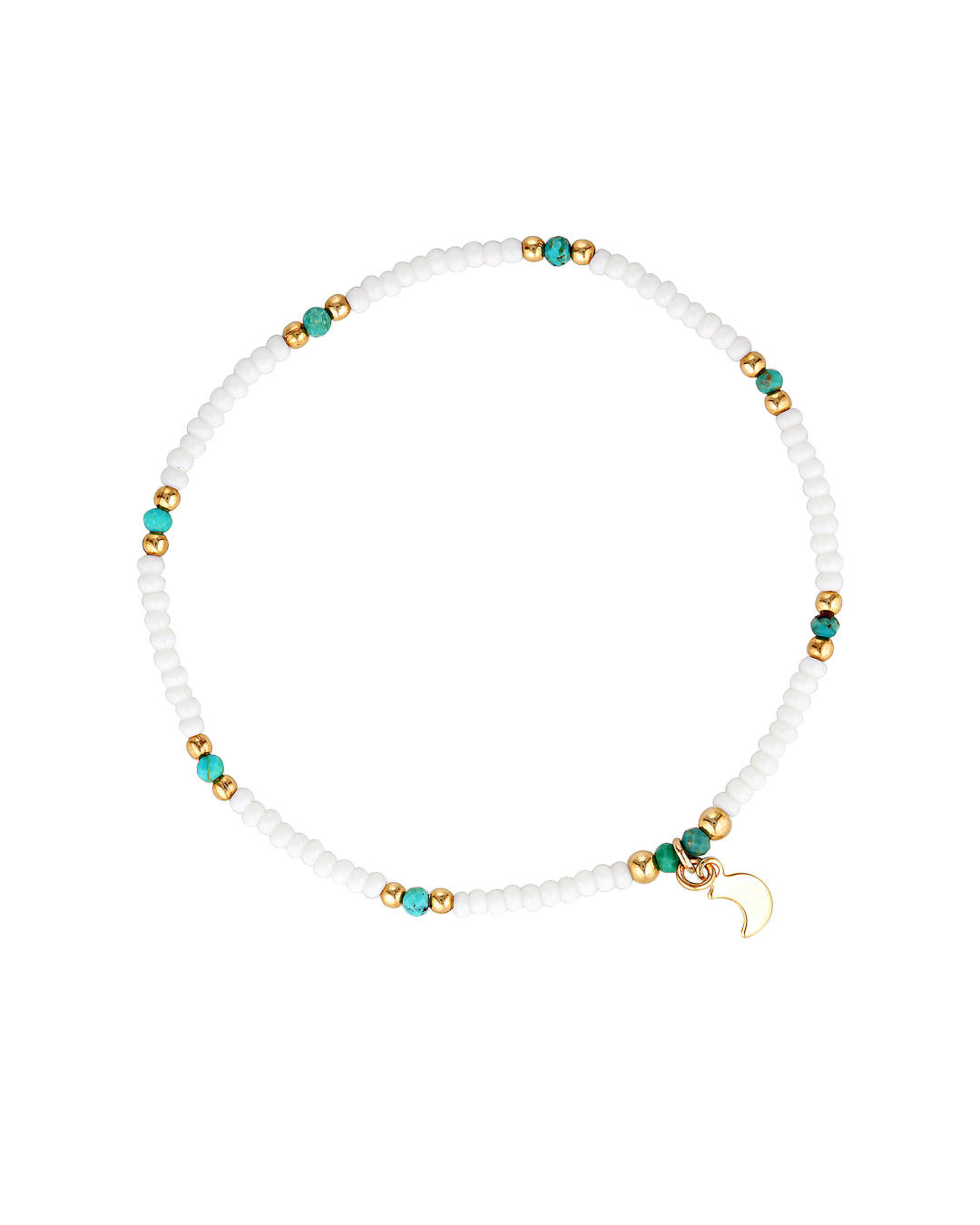 Bracelet with white beads and turquoise gemstones on a white background