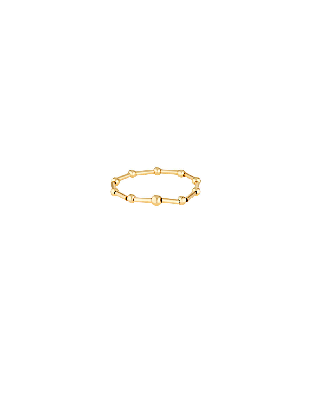 Gold-filled tube bead ring with alternate round and tubular beads, on a stretch cord.