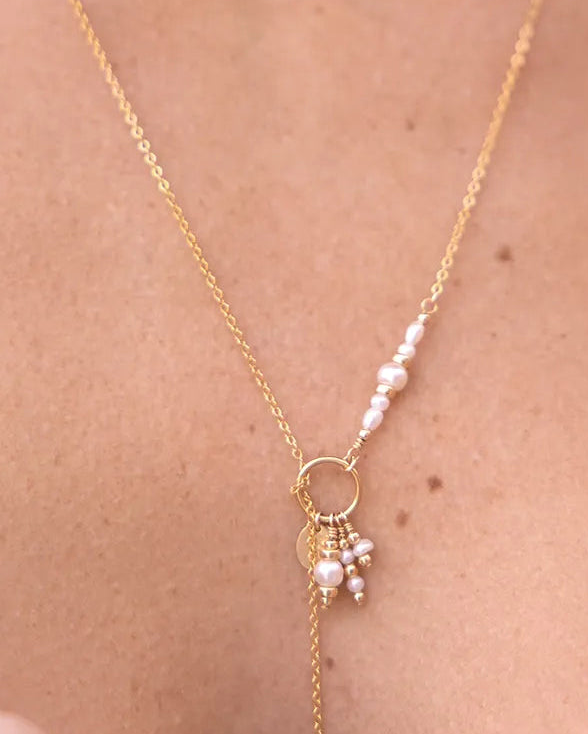 Gold necklace with Gold beads and lustrous freshwater Pearls