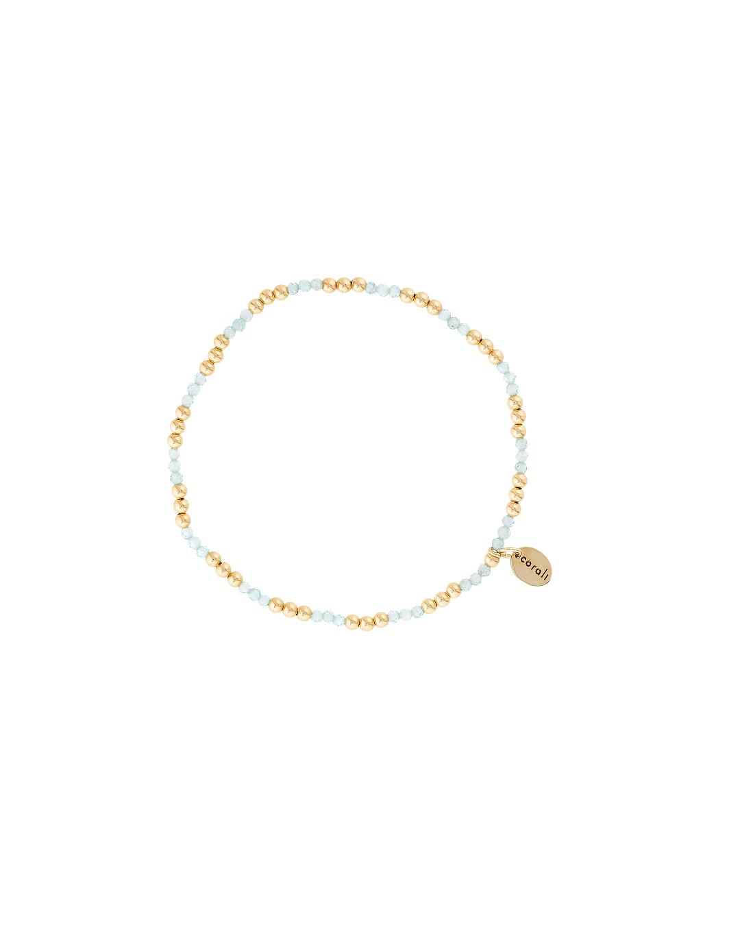 Gold beaded bracelet with apatite gemstones on a white background