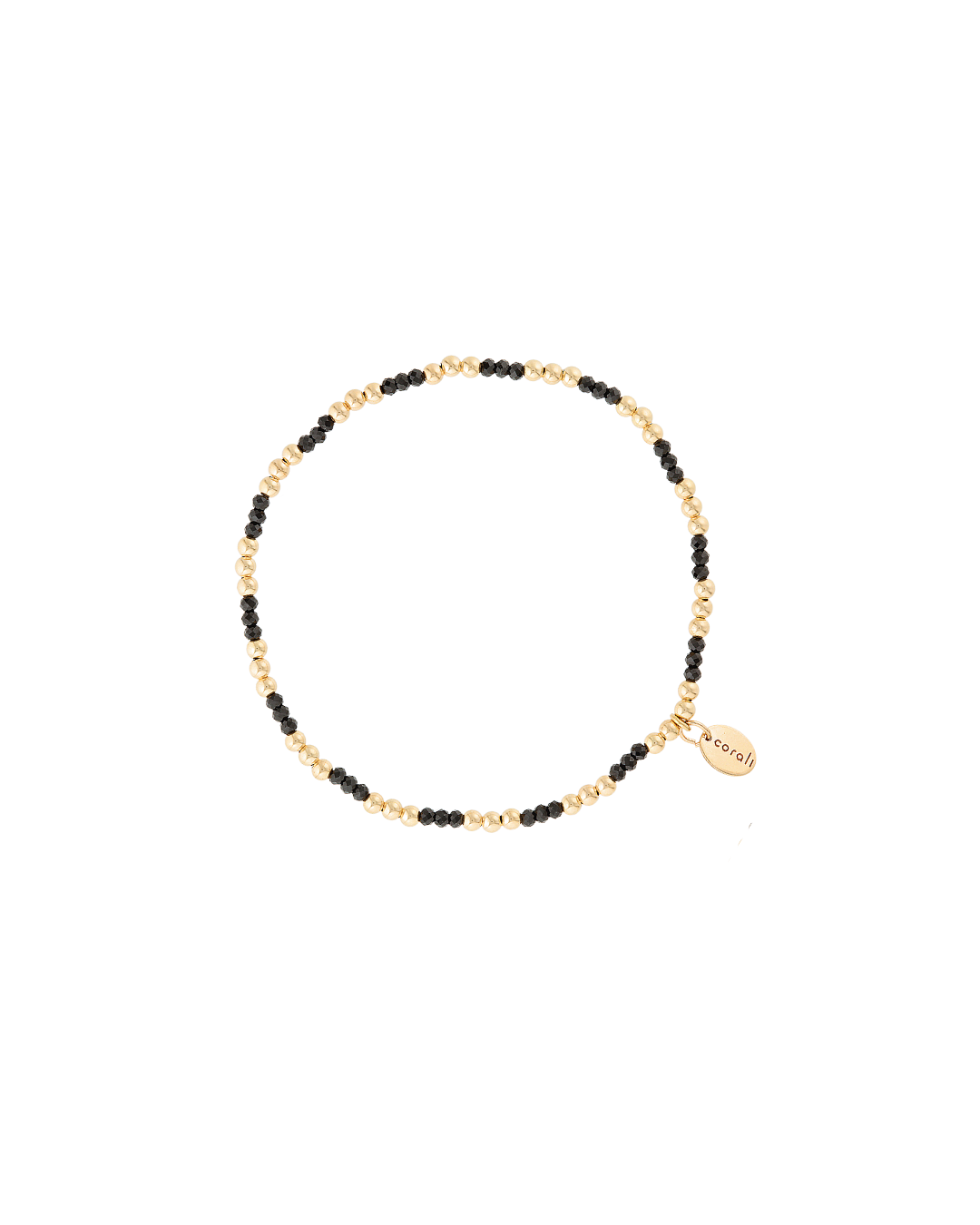 Bracelet with black gemstones and gold accents on a white background