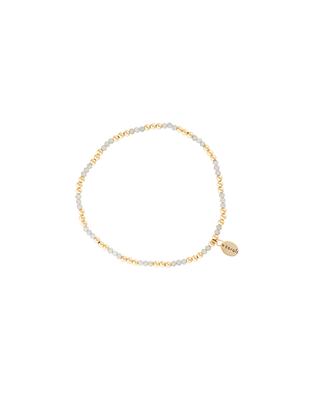 Gold beaded bracelet with labradorite gemstones on a white background