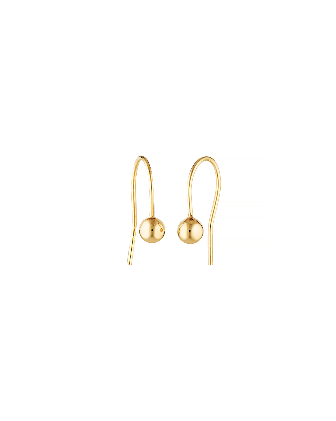 Gold earrings with spherical beads on a white background