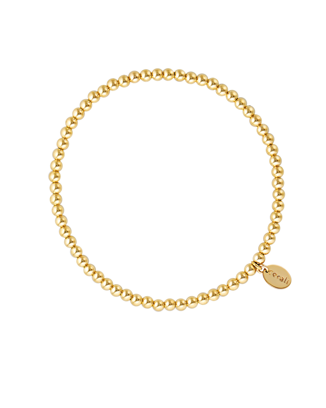Gold beaded bracelet on a white background