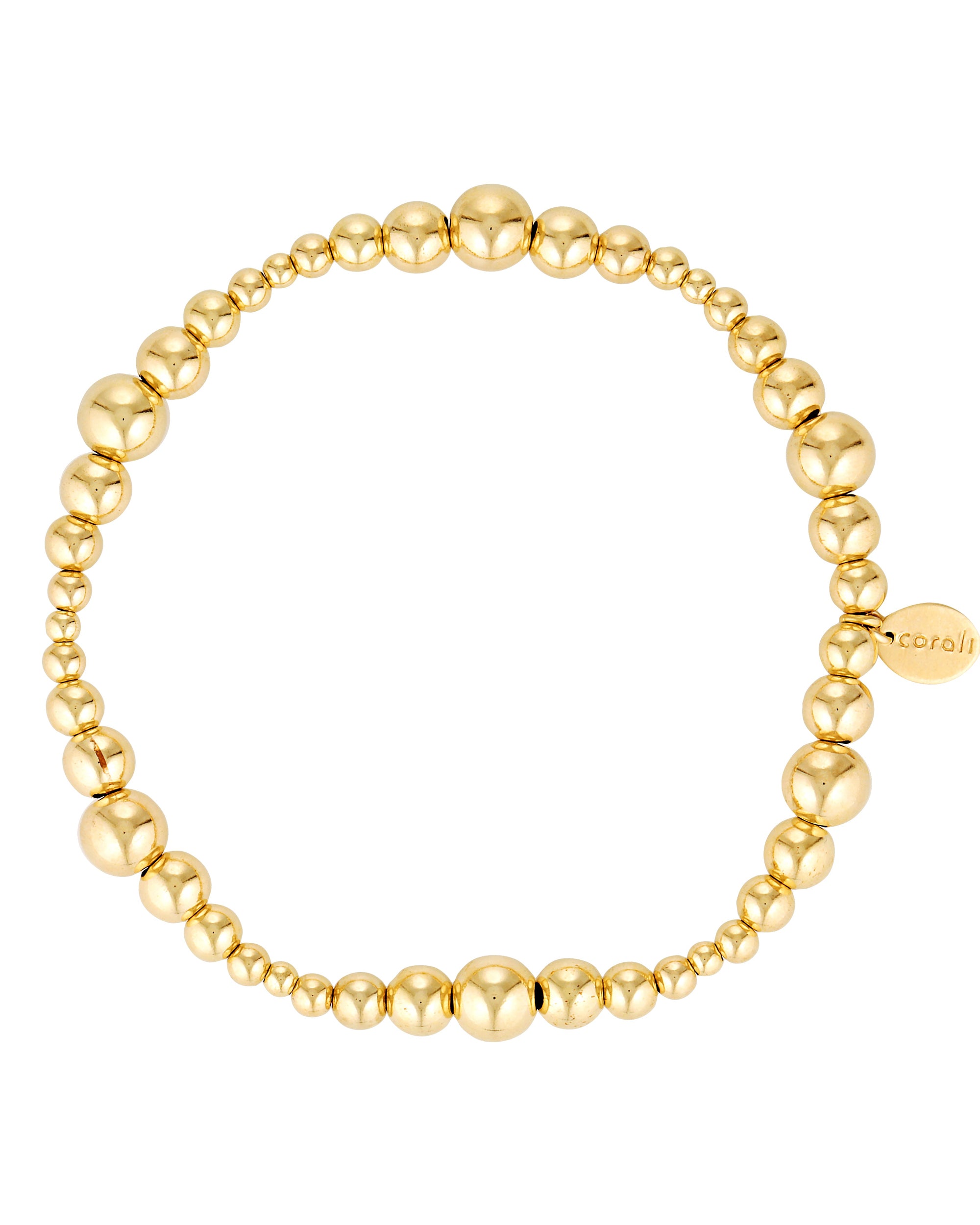 Gold beaded bracelet on a white background