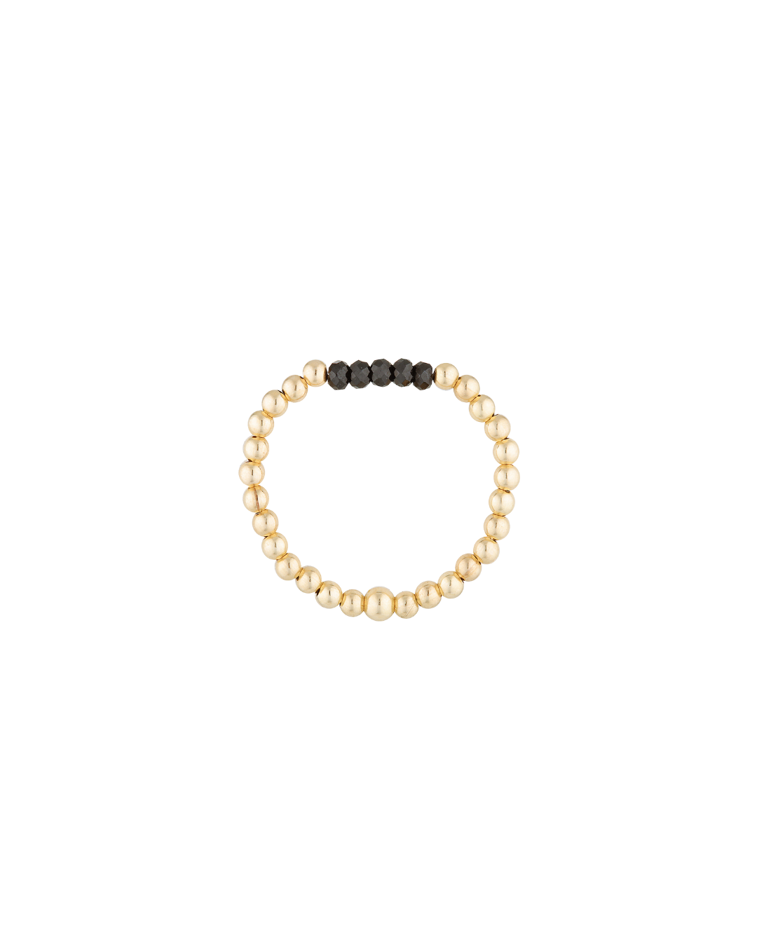 Bracelet with alternating gold and black beads on a white background