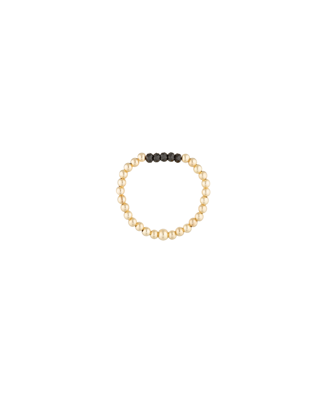 Gold and black spinel gemstones ring on a white background