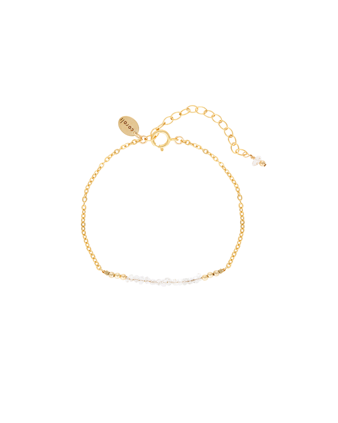 Gold herkimer diamond gemstone bracelet on a white background