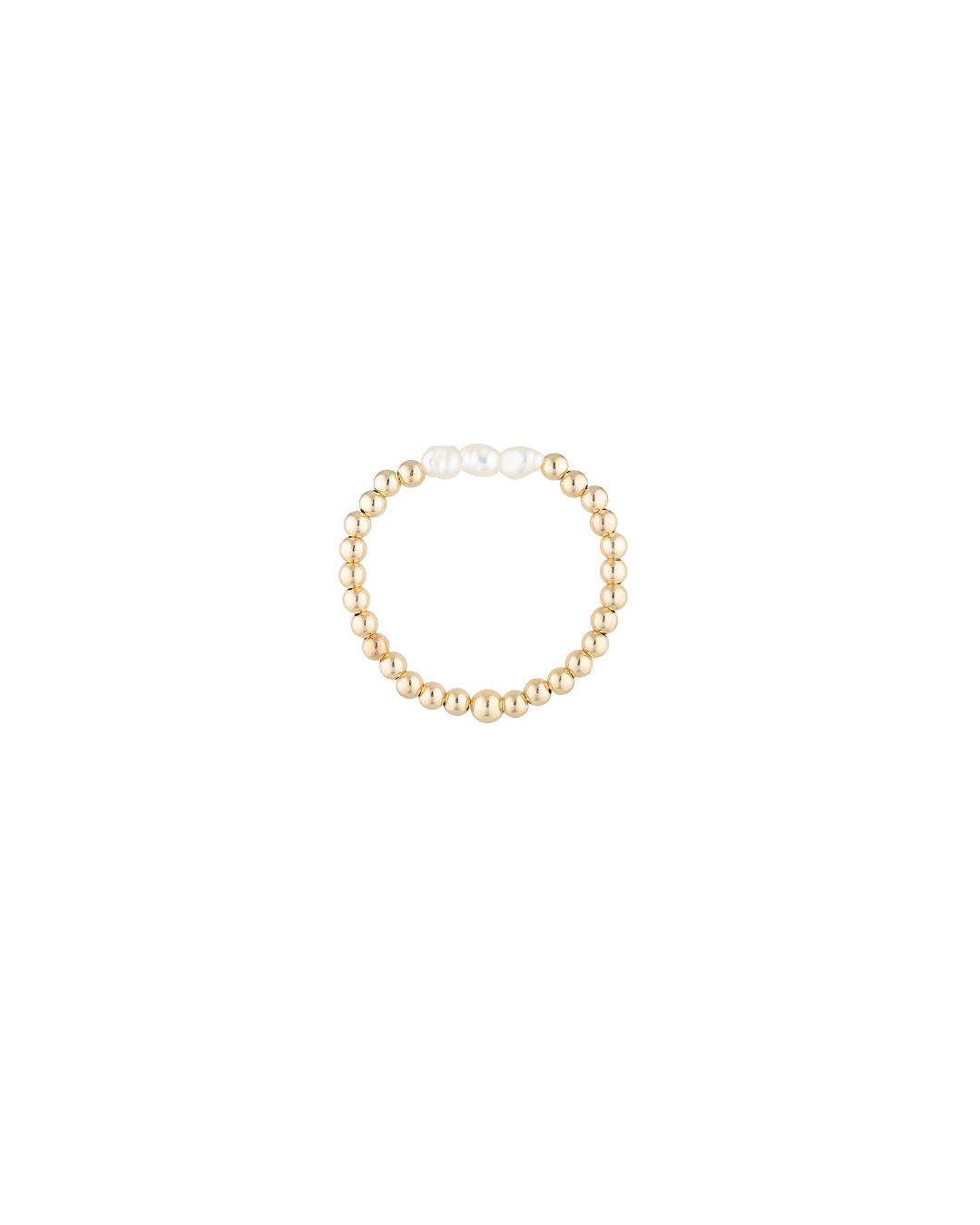 Gold beaded ring with pearls on a white background