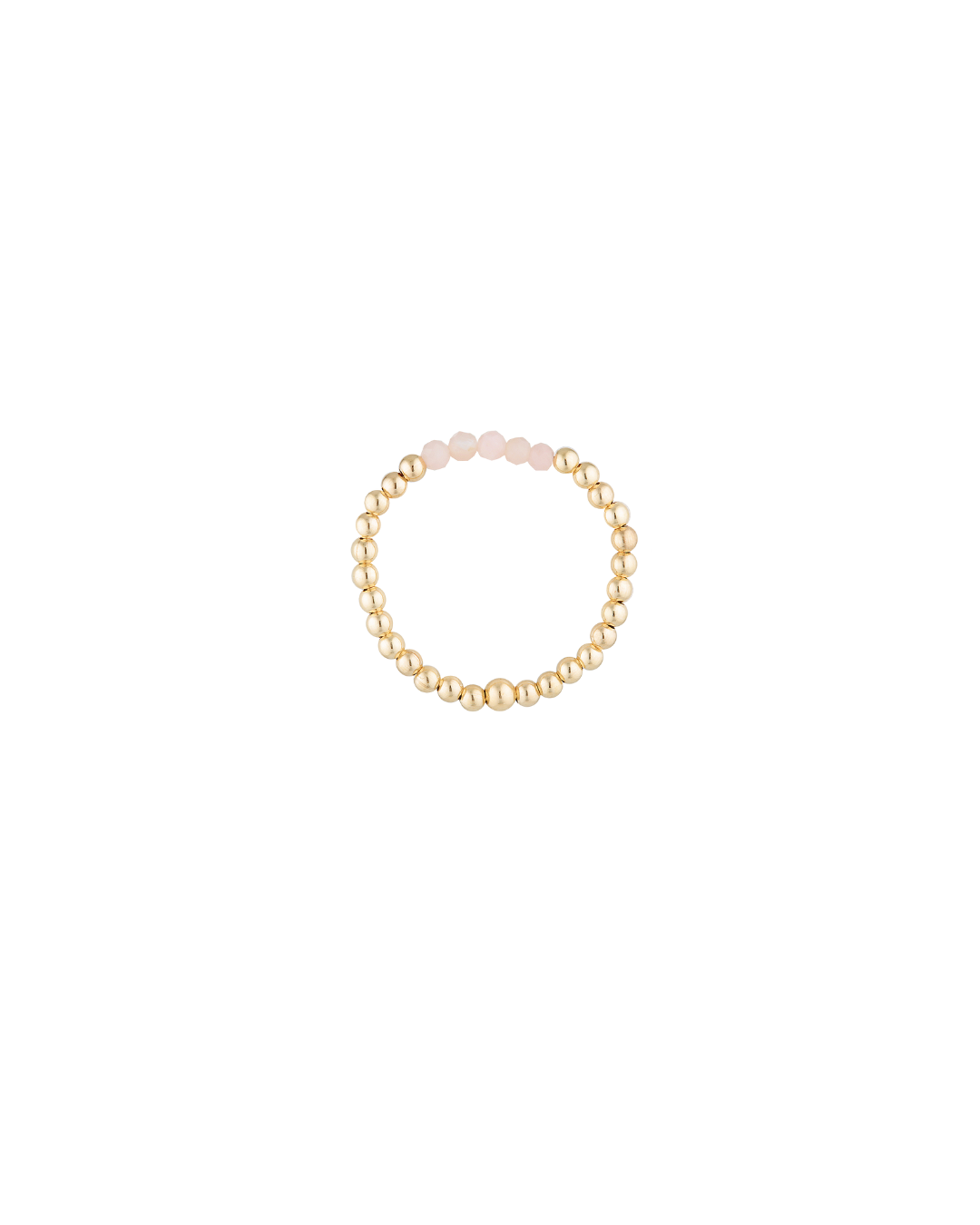 Gold beaded ring with pink peruvian opal gemstones on a white background
