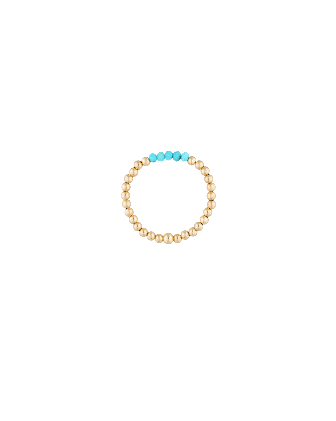Gold beaded ring with turquoise gemstones on a white background