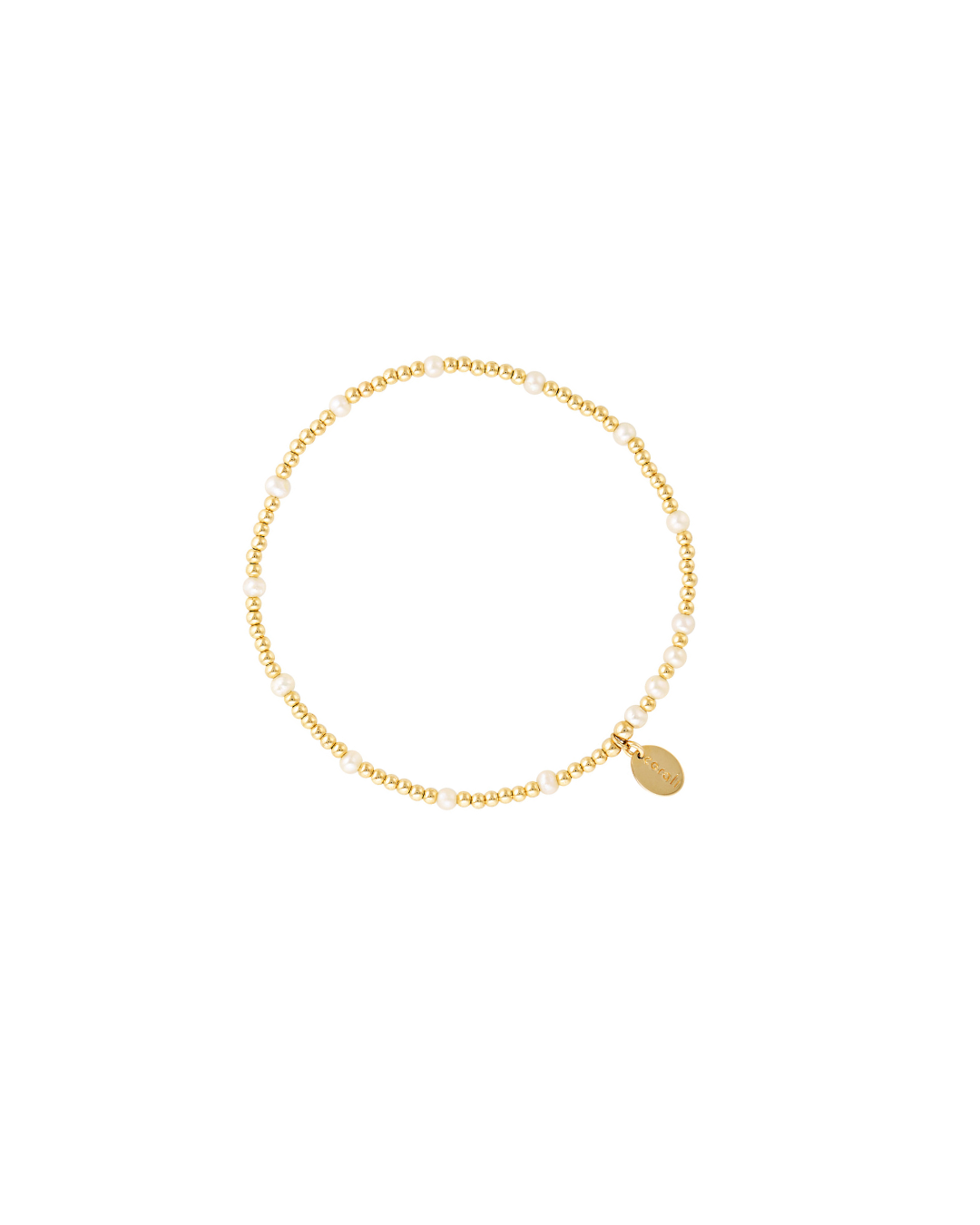 Gold bracelet with round freshwater pearls on a white background