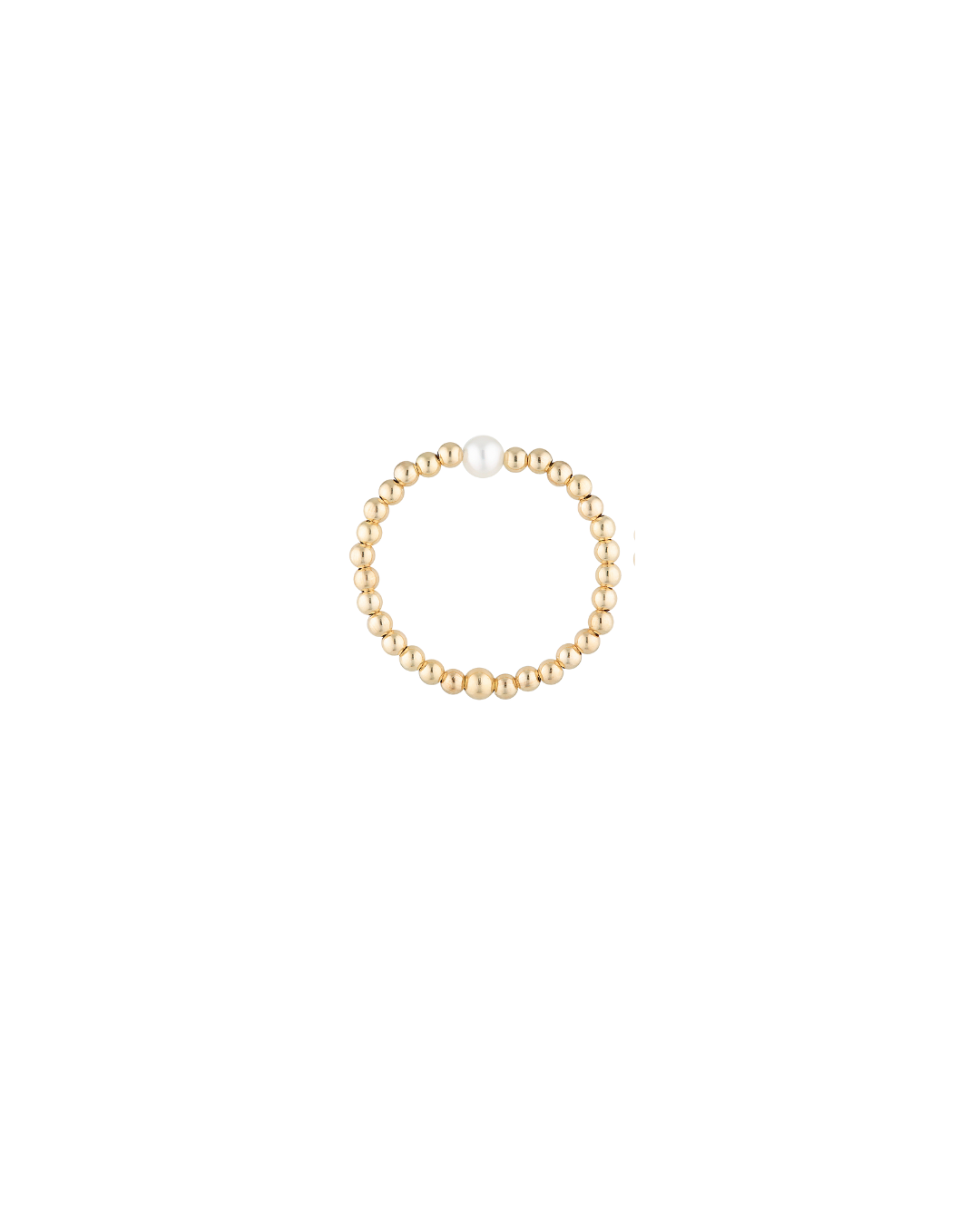 Gold beaded ring with a pearl on a white background