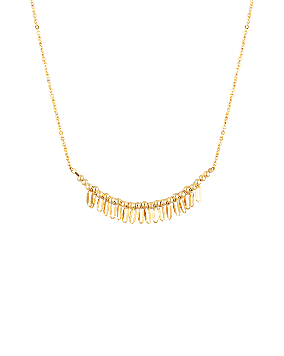 A delicate and sparkly gold necklace with a series of pendant drops, finished with a petite Corali charm.