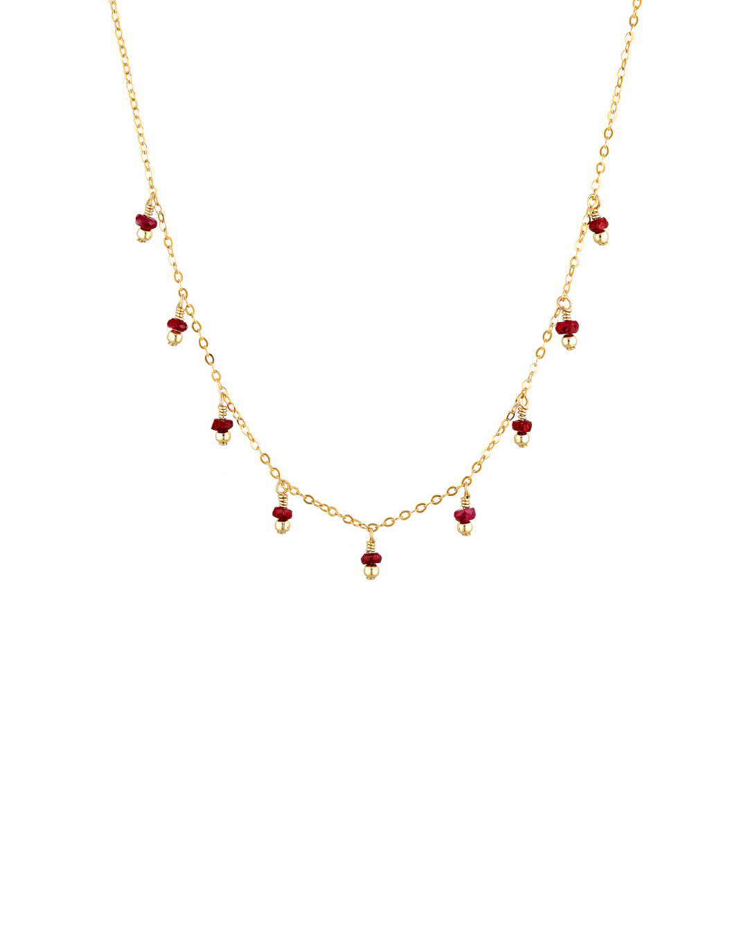 delicate gold chain with ruby gemstones