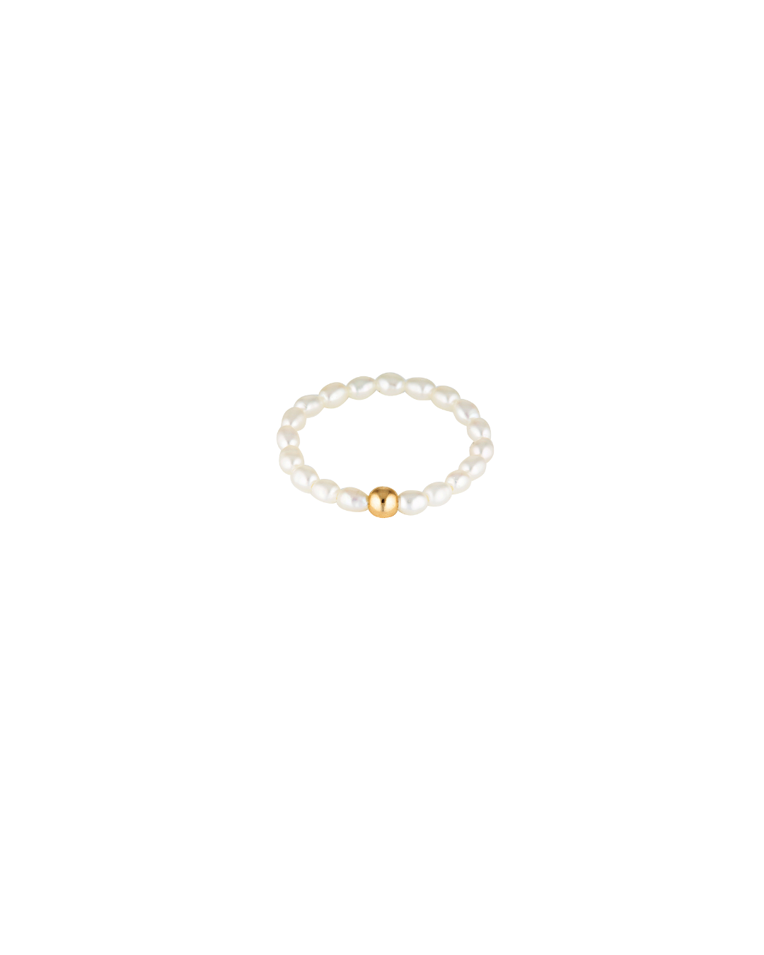 Gold beaded ring with pearls on a white background