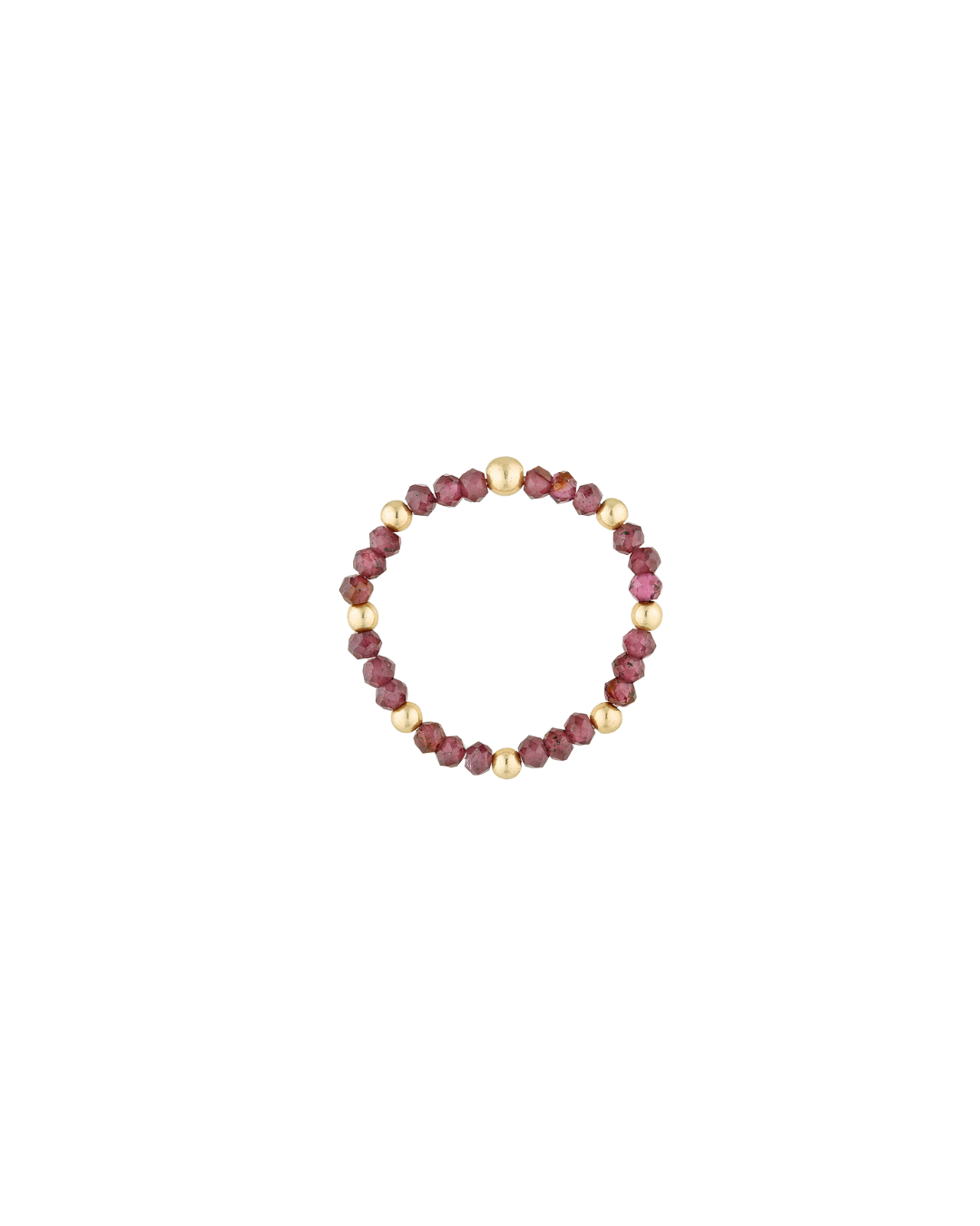 Beaded bracelet with red and gold beads on a white background