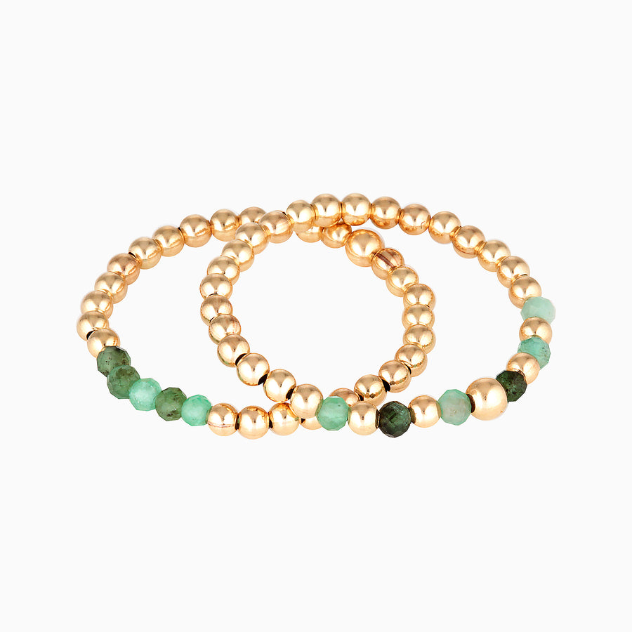 Gold Bead Ring ~ Emerald