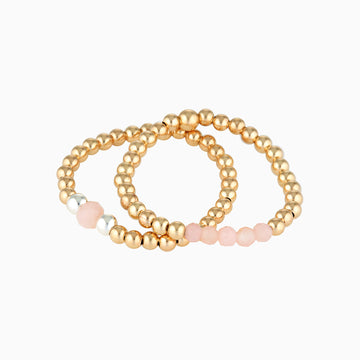 Gold Bead Ring ~ Pink Peruvian Opal