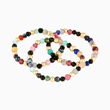 Gold Bead Ring ~ Multi colour gems