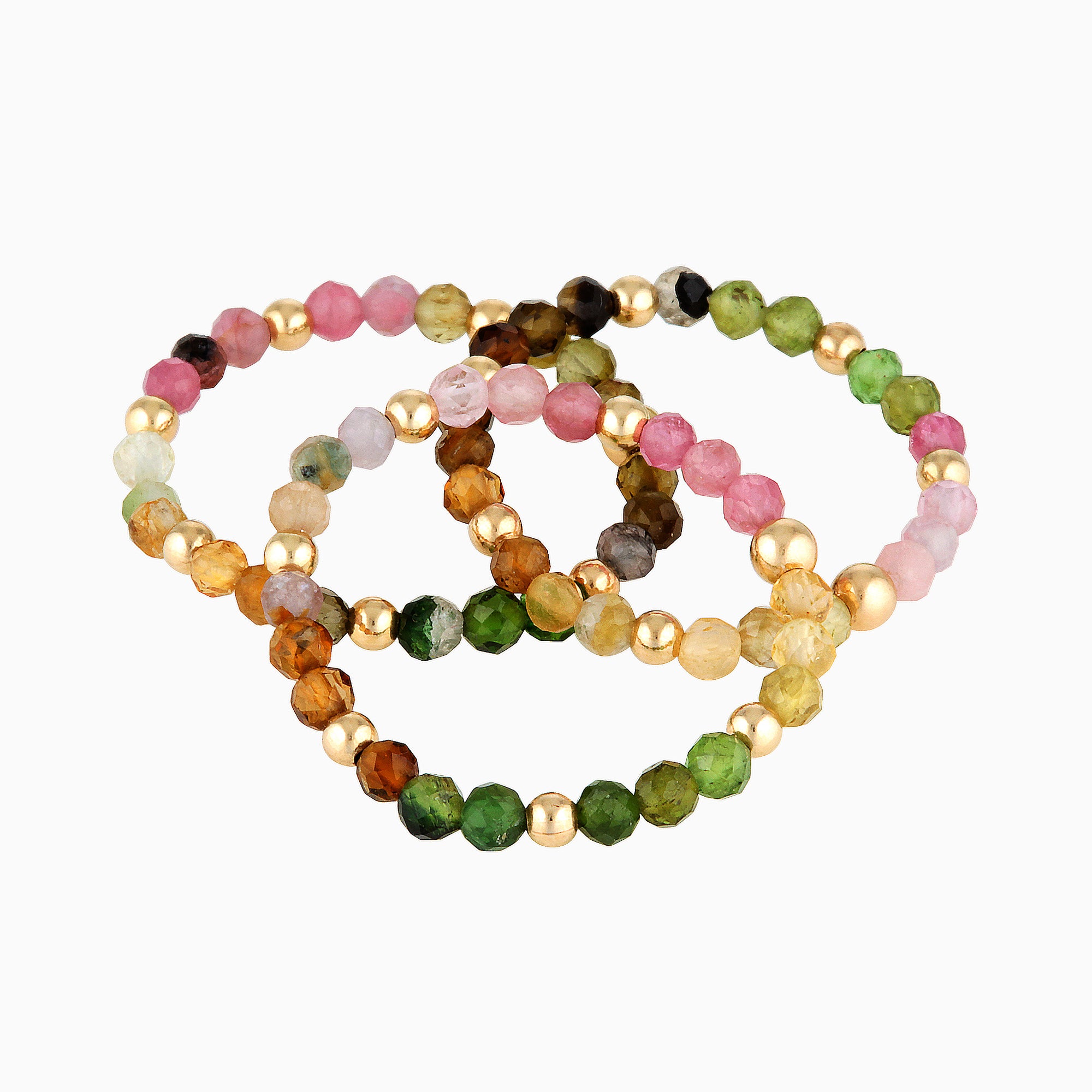 Three multi coloured beaded rings.