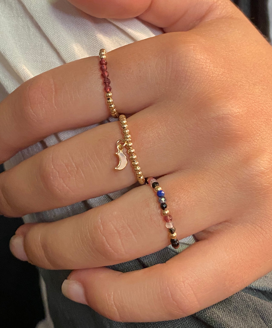 Gold Bead Ring ~ Multi colour gems