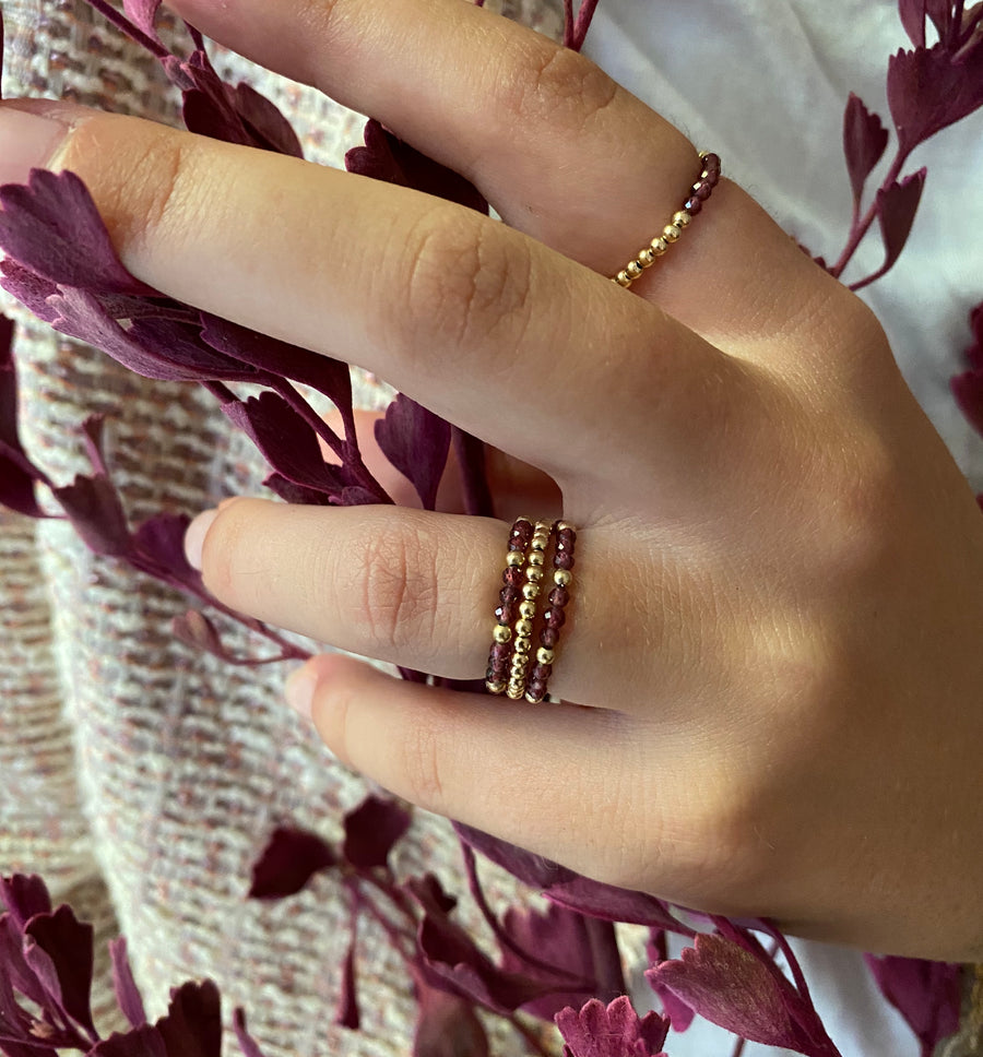 Gold Bead Ring ~ Garnet